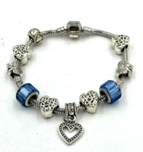 Silver Love Charm Bracelet with Blue Satin Beads - £7.56 GBP