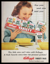 1955 Kellogg&#39;s Cereal Variety Pack Vintage Print Ad - £11.12 GBP