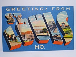 Greetings From St Louis Missouri Large Big Letter Postcard Linen Tichnor Bridge - £11.16 GBP