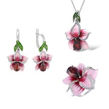 HOT Ladies Peach Blossom Lotus Silver Wedding Jewelry Sets Temperament Elegant P - £18.28 GBP