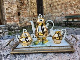 Golden tea set, vintage 70s Bavaria fine porcelain gold tea set, bohemia... - $90.00