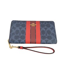 Coach CBO09 Long Zip Around Wallet Signature Varsity Stripe Denim Bold Red - $155.68