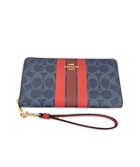 Coach CBO09 Long Zip Around Wallet Signature Varsity Stripe Denim Bold Red - $218.25 CAD