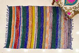 Traditional Jaipur Hand Woven Chindi Rug, Handmade Cotton Fabric Braided Bohemia - £23.53 GBP