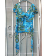 DAISY FUENTES ~ Sz S Women Blue Paisley Cap Sleeve Blouse Lined Zip ~ SH... - £17.37 GBP