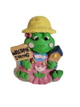 Vintage Welcome Spring Frog Toad Mini Figurine Figure VTG Decor  - £9.24 GBP