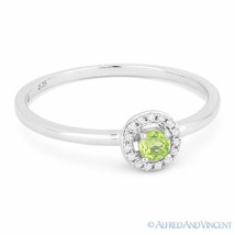 0.17ct Round Cut Green Peridot Gemstone Diamond Halo Promise Ring 14k White Gold - £197.39 GBP