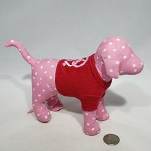 Victoria&#39;s Secret White Polkadot Pink Plush Dogs Peace Sign Heart 8.5&quot; x 6&quot; - £7.02 GBP