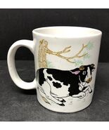 Vintage Cow Under Tree Black White Brown Flowers Ceramic Coffee Tea Cup ... - $13.87