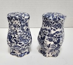 Vtg Blue White Ceramic Chintz Floral Salt &amp; Pepper Shakers Complete With... - $12.00