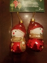 Red snowmen 2 pc Christmas Tree Ornaments upc 639277434159 - £8.48 GBP
