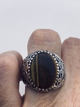 Vintage de Tigre Ojo Hombres Anillo Plata de Ley Original Talla 10 - £95.42 GBP