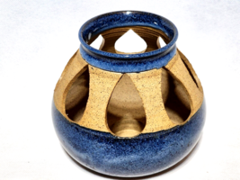 Indian Native American Pottery Clay Tealight Luminary In Blue Glaze - Si... - £17.95 GBP