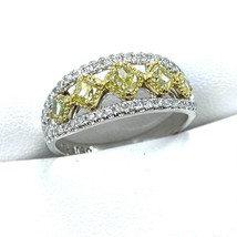 1.23 TCW Natürlich Intense Gelb Kissen Diamant Ehering 14k Weiss Gold - £1,780.72 GBP