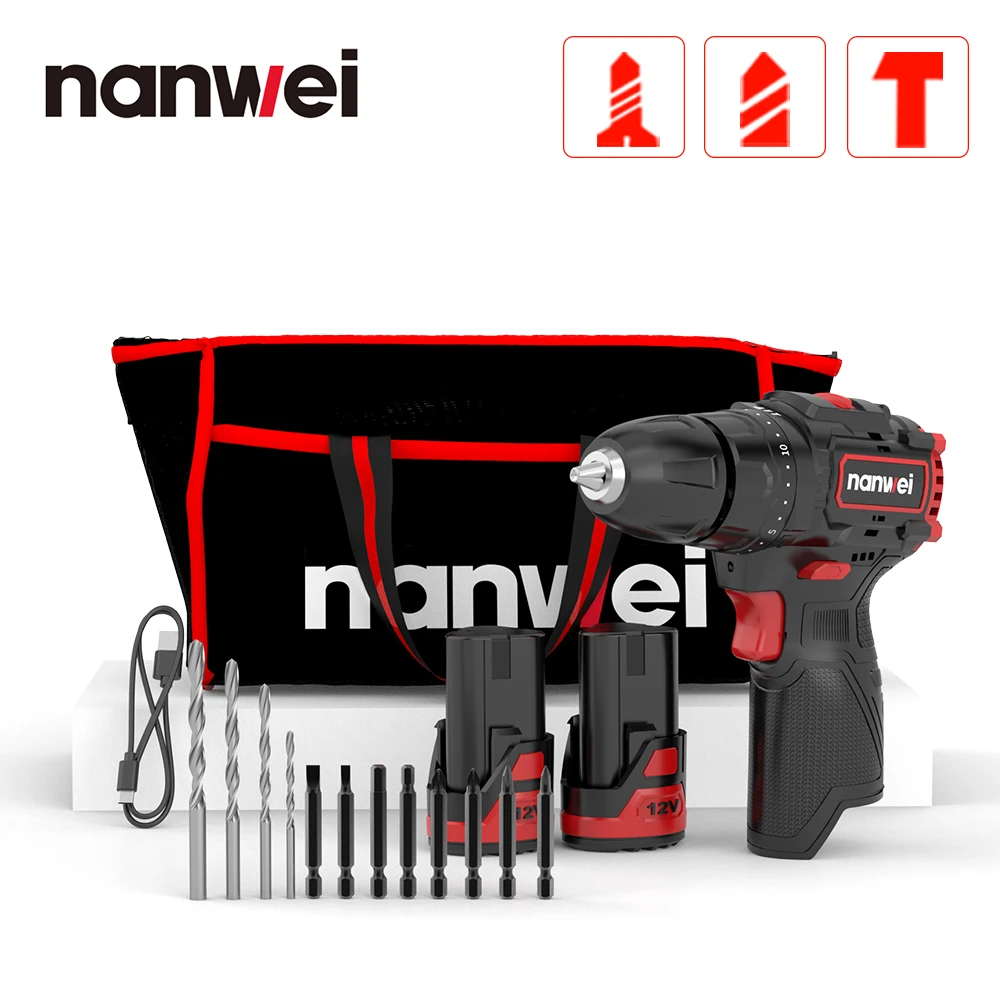 Nanwei 12 Mini Brushless Lithium Electric Drill Impact Rechargeable Multifunctio - £363.18 GBP