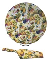 Formalities By Braun Bros Fruit Decor Cake Plate &amp; Server Gold Rimmed - £9.03 GBP