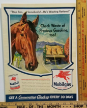 Vtg 1942 Life Magazine Ad MOBILGAS OIL CHANGE WWII Conservation HORSE - $8.55