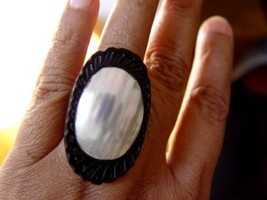 BLACK EBONY WOOD PEARL RING sld - $0.00