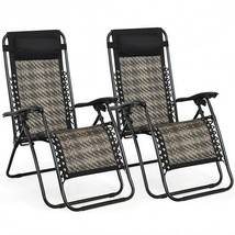 2 Pieces Folding Patio Rattan Zero Gravity Lounge Chair-Gray - Color: Gray - £120.89 GBP