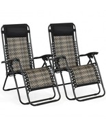 2 Pieces Folding Patio Rattan Zero Gravity Lounge Chair-Gray - Color: Gray - £121.71 GBP