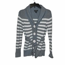 Banana Republic Women Cardigan Y2k Sweater Belted Stripe Knit Cotton Gray Small - £13.72 GBP