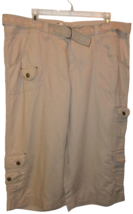 Beige Linen Cotton Capri Cropped Cargo Pants Sz 16 Crochet Belt Multiple Pockets - £13.47 GBP