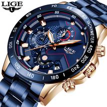 LIGE Fashion Men Watches  Stainless Steel Brand Luxury Sport Round  Reloj NEW - £20.97 GBP+