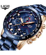 LIGE Fashion Men Watches  Stainless Steel Brand Luxury Sport Round  Relo... - £20.42 GBP+