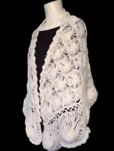 Handmade Crotchet Open Knit Shoulder Shawl Lightweight White Boho Swirl Web - $19.79
