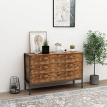 Industrial Style 6 Drawer Double Dresser,Rustic Brown Wood Storage Dresser - £155.34 GBP