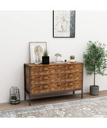 Industrial Style 6 Drawer Double Dresser,Rustic Brown Wood Storage Dresser - £155.34 GBP