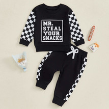 Toddler Baby Boy Fall Outfits Checkerboard Long Sleeve Sweatshirt + Pants Set - $21.99