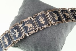 Vintage Thai Argent Siam Niello Émail Panneau Bracelet - $156.54