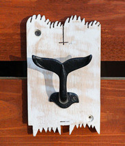 Cast Iron Nautical Sea Blue Whale Tail Wall Hook On Distressed Board Plank 7&quot;H - £16.92 GBP