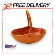Clay Terracotta/Earthenware Pottery Basket-Woven Handle-Teleflora Portugal 9&quot; - £16.46 GBP