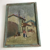 Vintage Framed Watercolor Painting - People Walking Through Town - 14x10” - $276.61 MXN