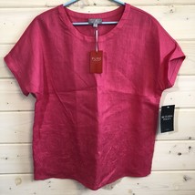 Pure Collection Size UK 14 US 8/10 Fuschia Pink Embroidered 100% Linen T... - $26.86