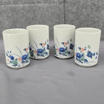 Vintage Porcelain Sake Tea Cups Glasses OMC Japan Blue Flowers Pattern Set of 4 - £15.06 GBP