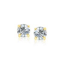 14k Yellow Gold 6mm Stud Earrings with White Hue Faceted Cubic Zirconia - £64.61 GBP