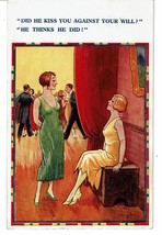 Vintage 1934 questioning consent kissing woman talking Postcard comic - £7.82 GBP