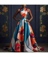 Sexy Sleeveless Flower Print High Waist Long Dress - €124,94 EUR