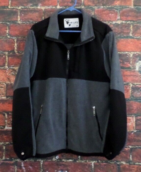 US Life Men&#39;s Lightweight Fleece Jacket M Full-Zip Colorblock Gray and B... - $20.79