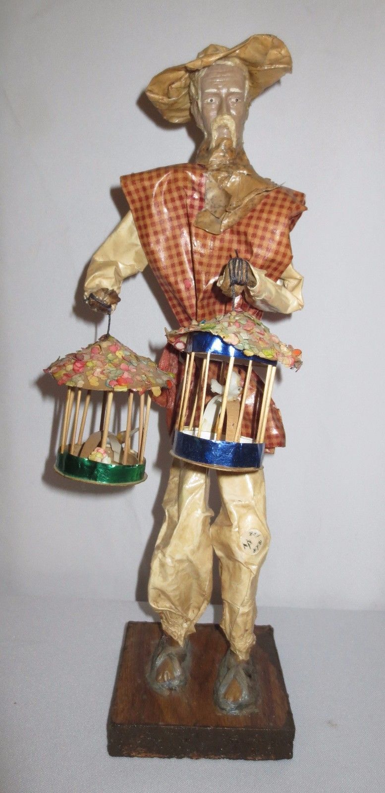 Primary image for Vintage Xalisco Mexico Paper Mache figure old man with birds in cages