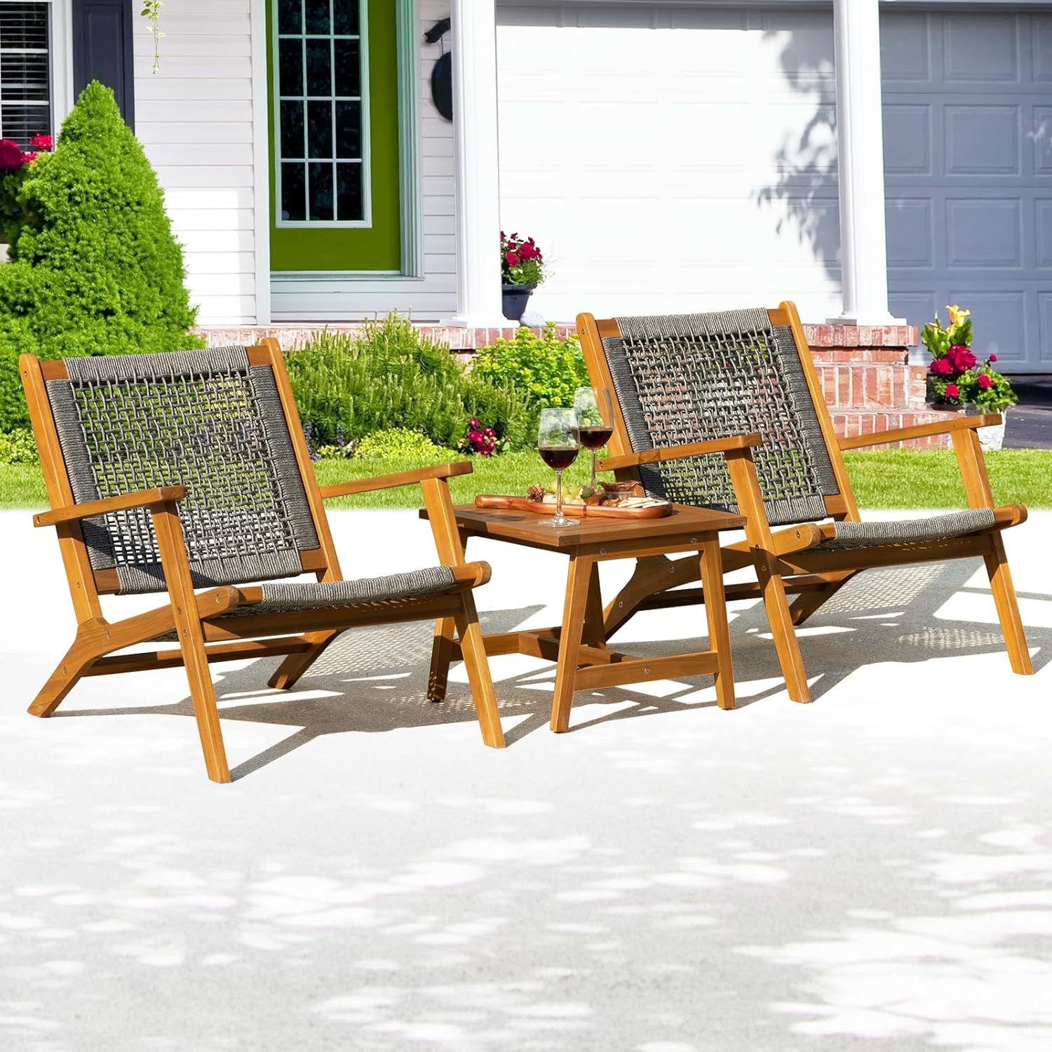 Solid Wood Rope Bistro Set Of 3, Reclining Set 3 - $334.94