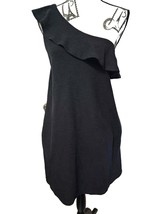 LOFT BLACK ONE SHOULDER RUFFLE DRESS WITH POCKETS Size MEDIUM - $17.00