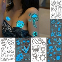 Glow in the Dark Tattoos Makeup for Adults 80 Blue Color 12 Pack Fake Body Tatto - $22.23