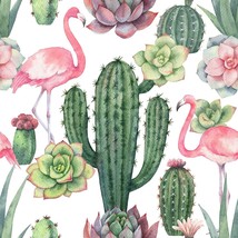 Veelike Flamingos Cactus Wallpaper 17.7&#39;&#39;X118&#39;&#39; Tropical Green Succulent Floral - £28.66 GBP