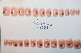 24pc Press on Nails Nude Red White Gradient Hearts Medium Length - £6.39 GBP