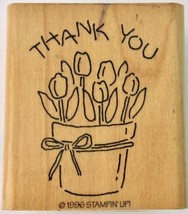 Stampin Up! Rubber Stamp Thank You Tulips 1996 Retired Never Used - £3.55 GBP