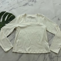 Old Navy Womens Square Neck Crop Top Tee Size L New White Long Sleeve Ri... - $15.83